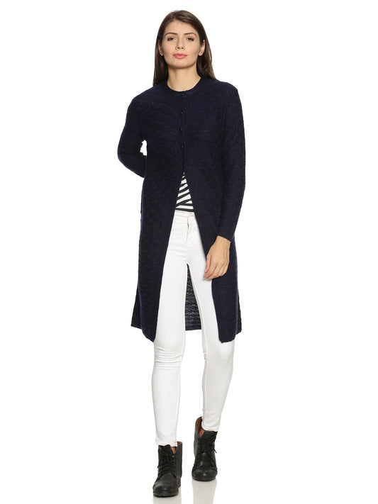Wool Blend Round Neck Dark Navy Extra long Shrug