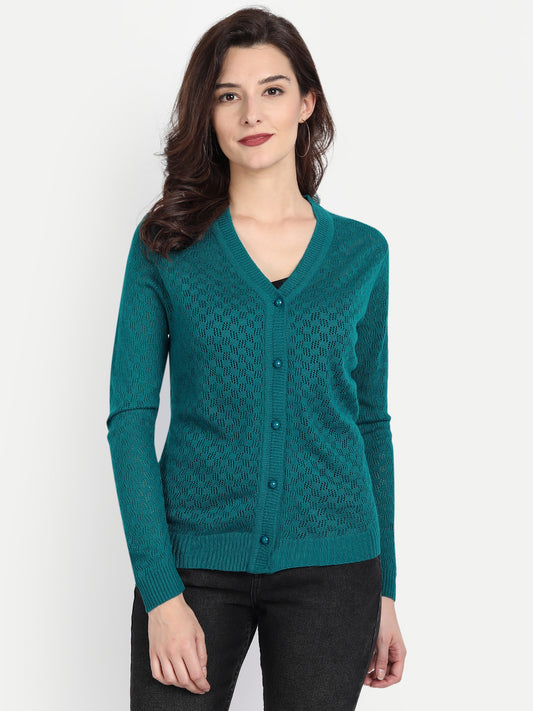 Wool Blend V Neck Firozi cardigan