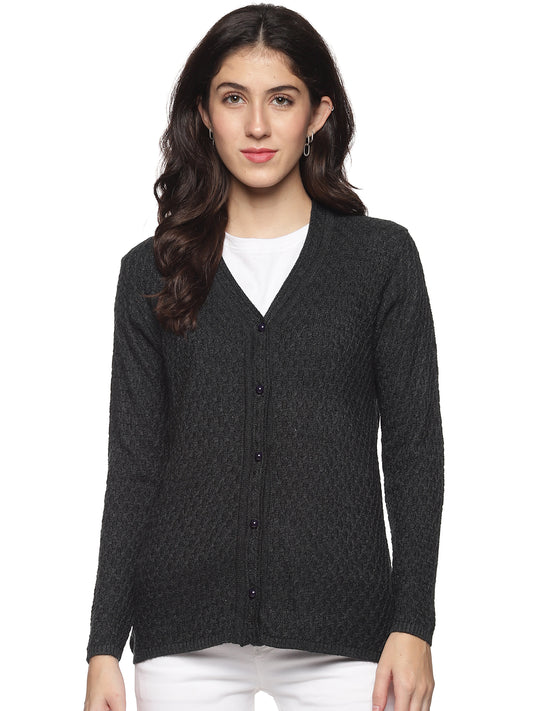 Wool Blend V Neck Mixture Grey cardigan