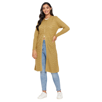 Wool Blend Round Neck Gold Extra long Shrug