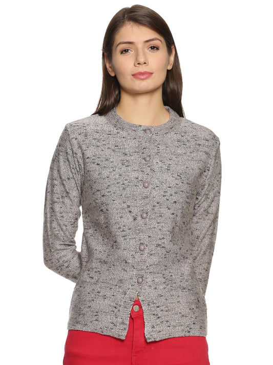 Wool Blend Round Neck Full Sleeve  Grey Multi Cardigans