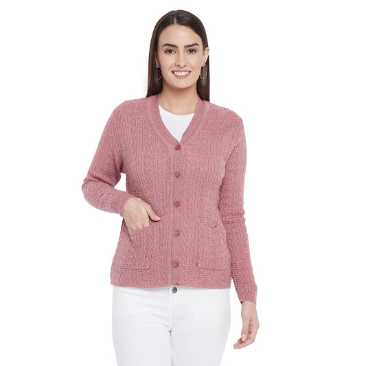 Wool Blend Round Neck Pink Cardigans