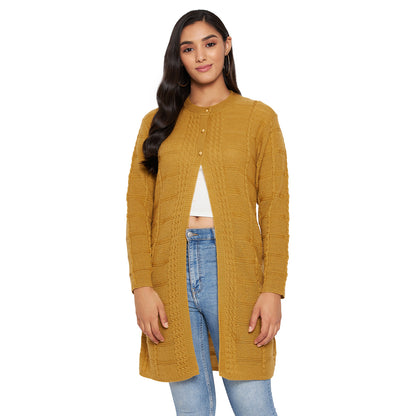 Wool Blend Round Neck Gold Long Shrug