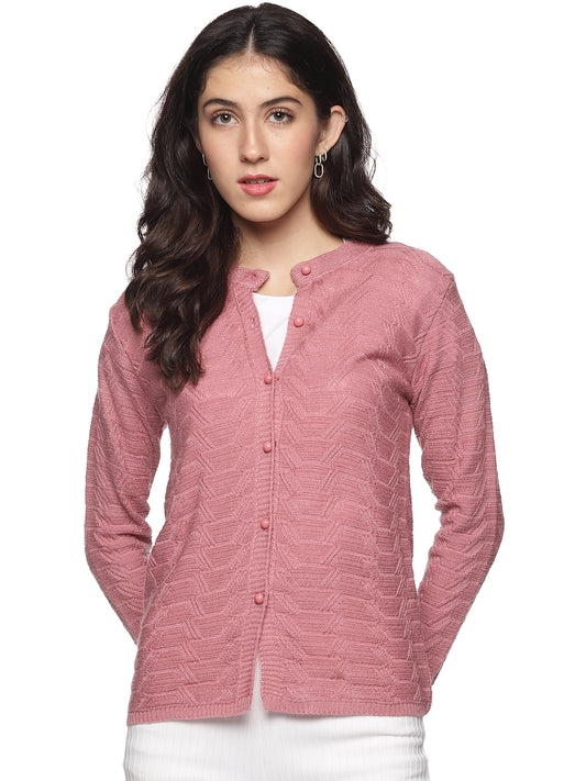 Wool Blend Round Neck Peach Cardigans