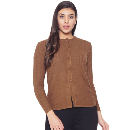 Wool Blend Round Neck Brown cardigan