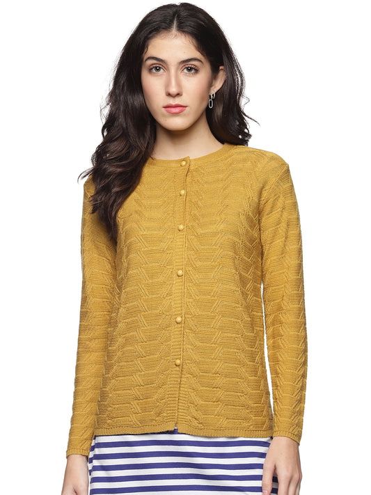 Wool Blend Round Neck Gold Cardigans