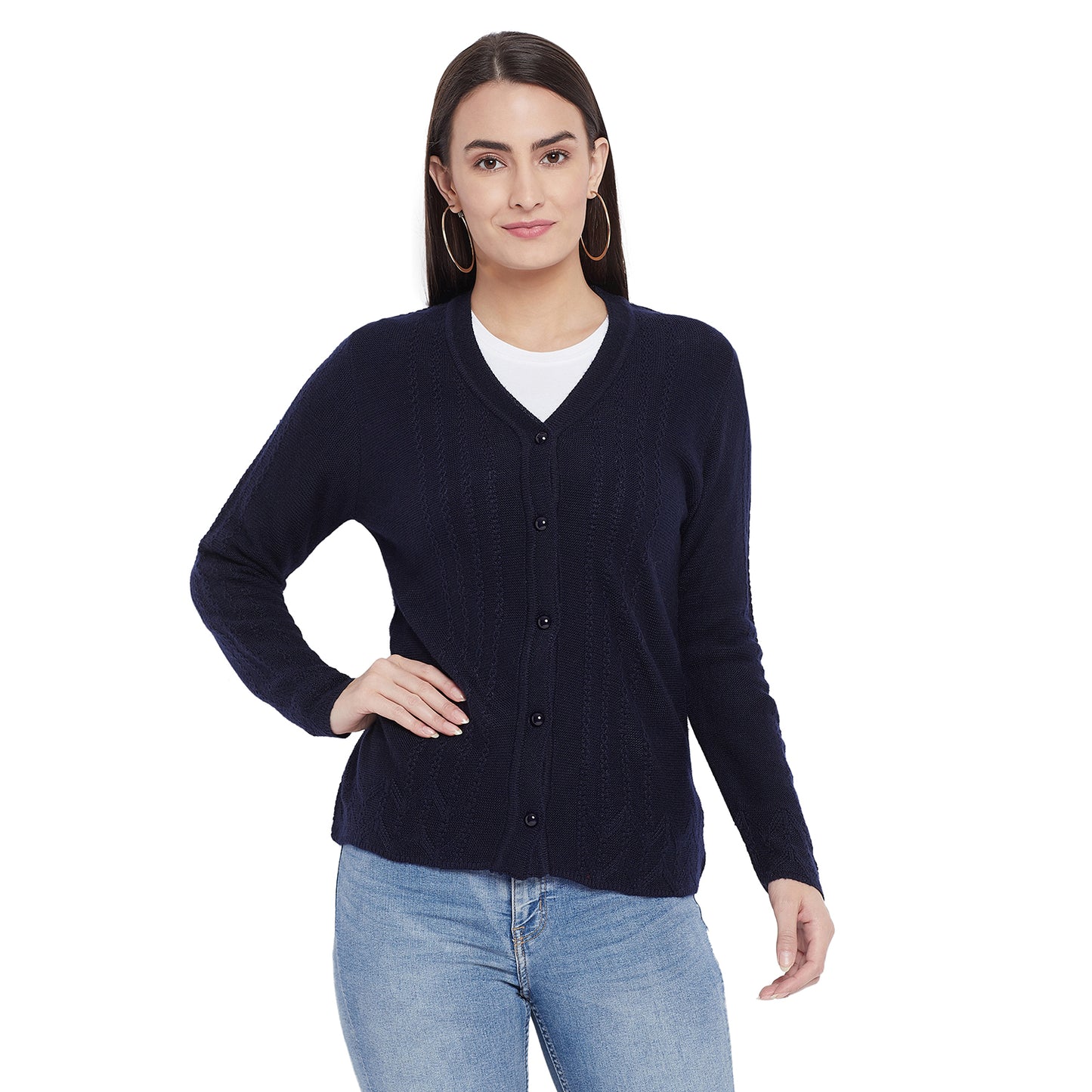 Wool Blend V Neck Navy Blue cardigan