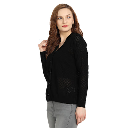 Wool Blend V Neck Black cardigan