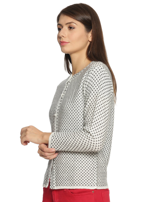 Wool Blend Round Neck White Cardigans