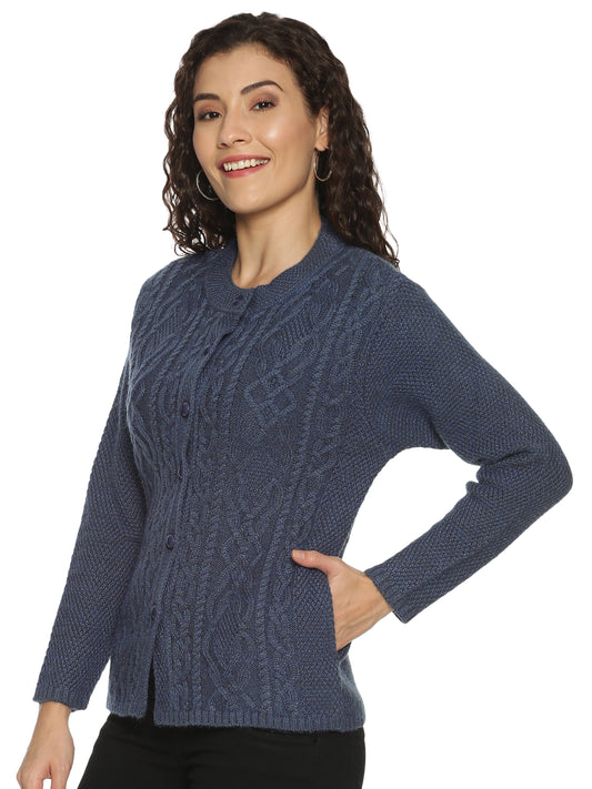 Wool Blend Round Neck Denim cardigan