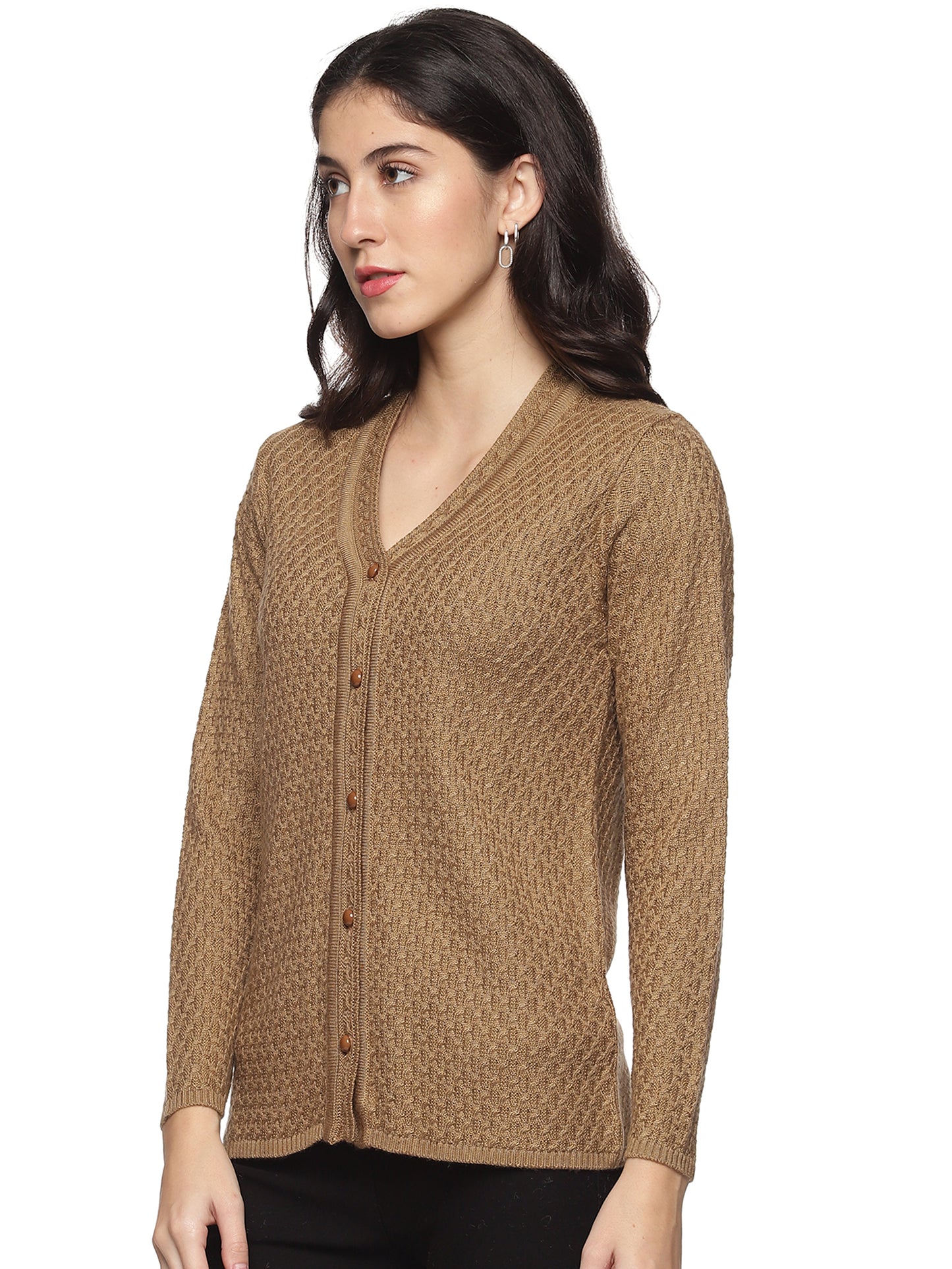 Wool Blend V Neck Brown cardigan