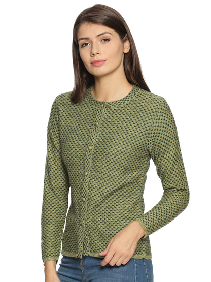 Wool Blend Round Neck Green Cardigans