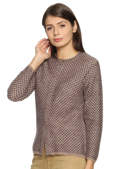 Wool Blend Round Neck Camel Cardigans