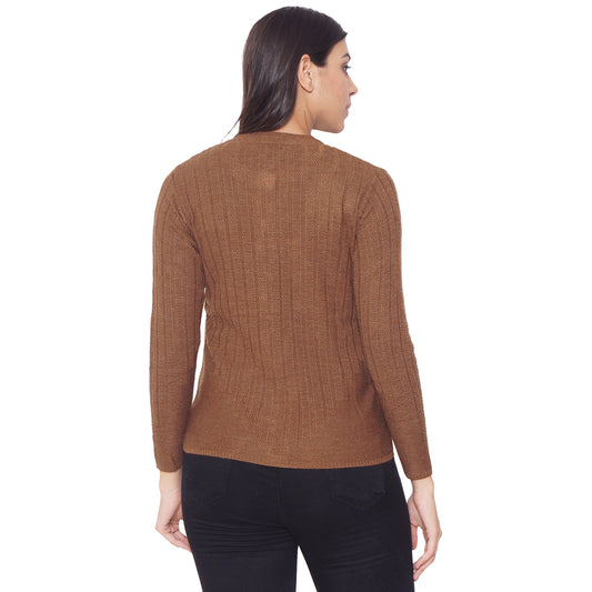 Wool Blend Round Neck Brown cardigan