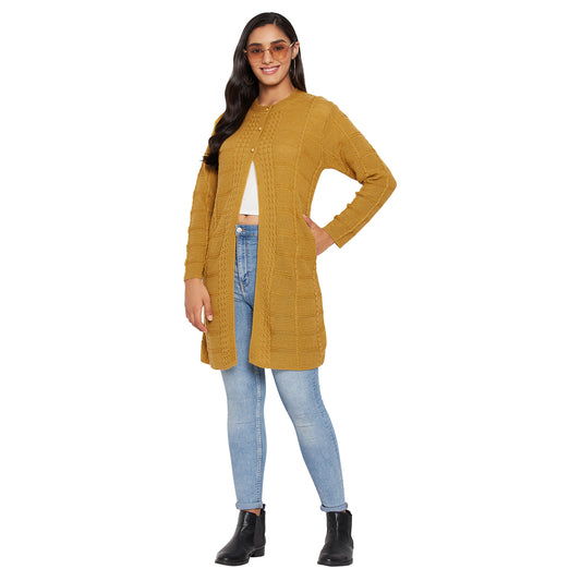 Wool Blend Round Neck Gold Long Shrug