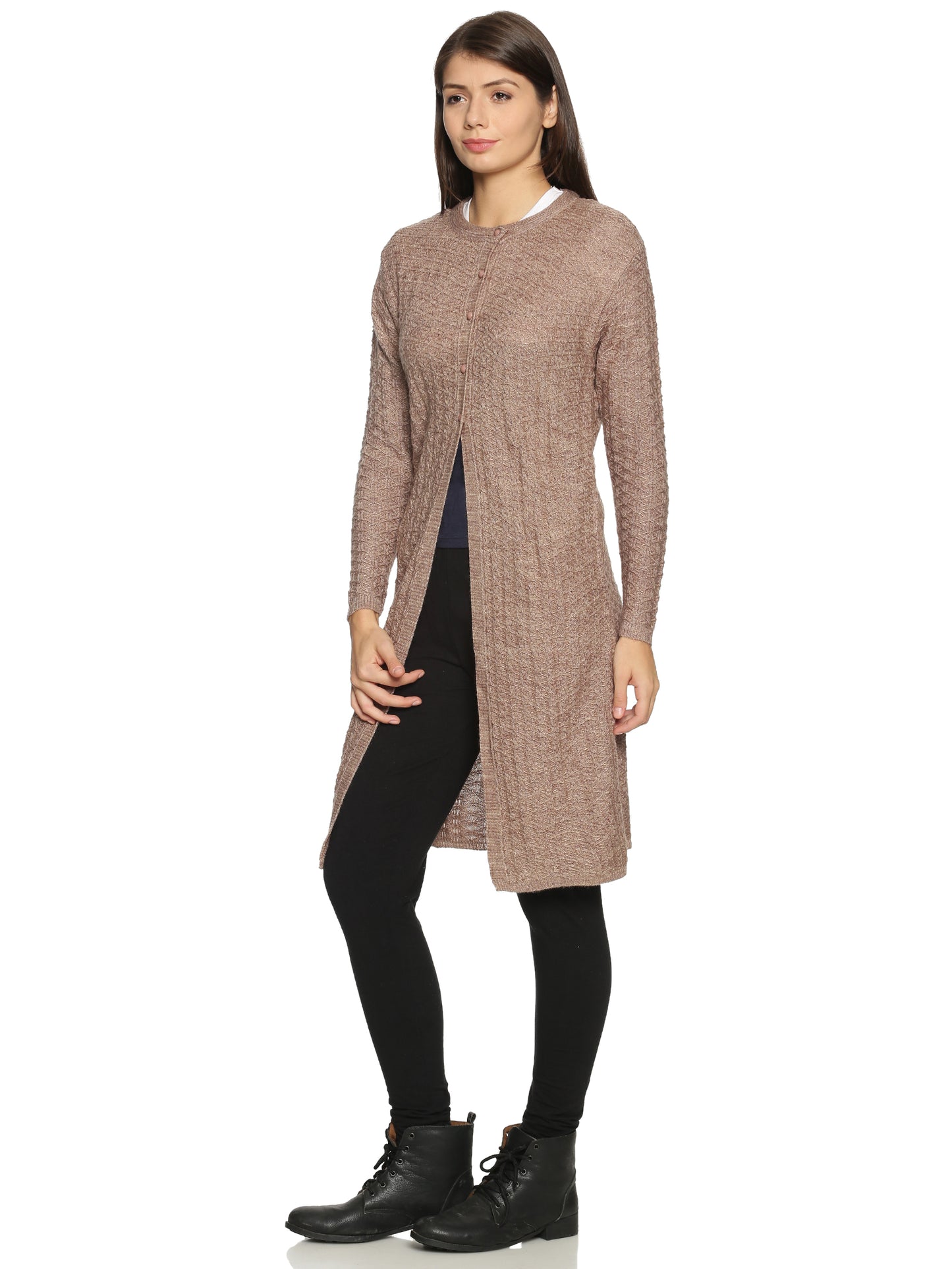Wool Blend Round Neck Camel Extra long Shrug