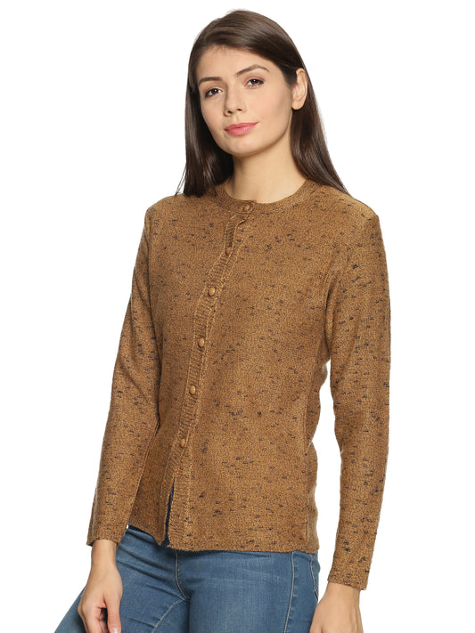 Wool Blend Round Neck Full Sleeve Dark Brown Cardigans