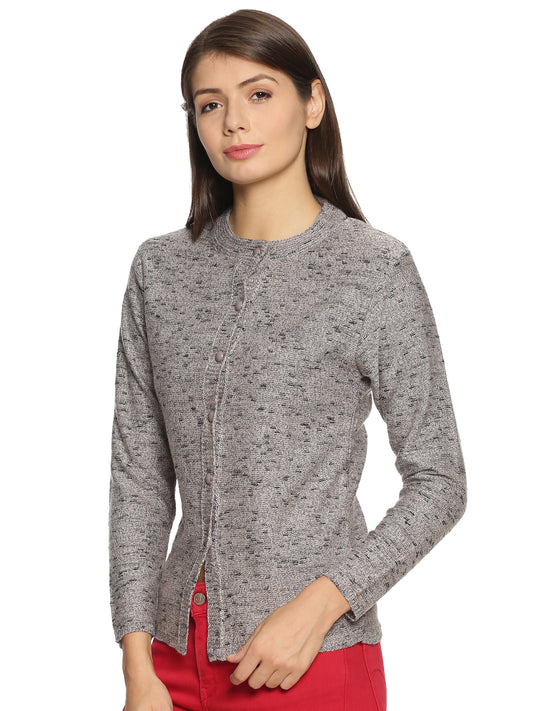 Wool Blend Round Neck Full Sleeve  Grey Multi Cardigans