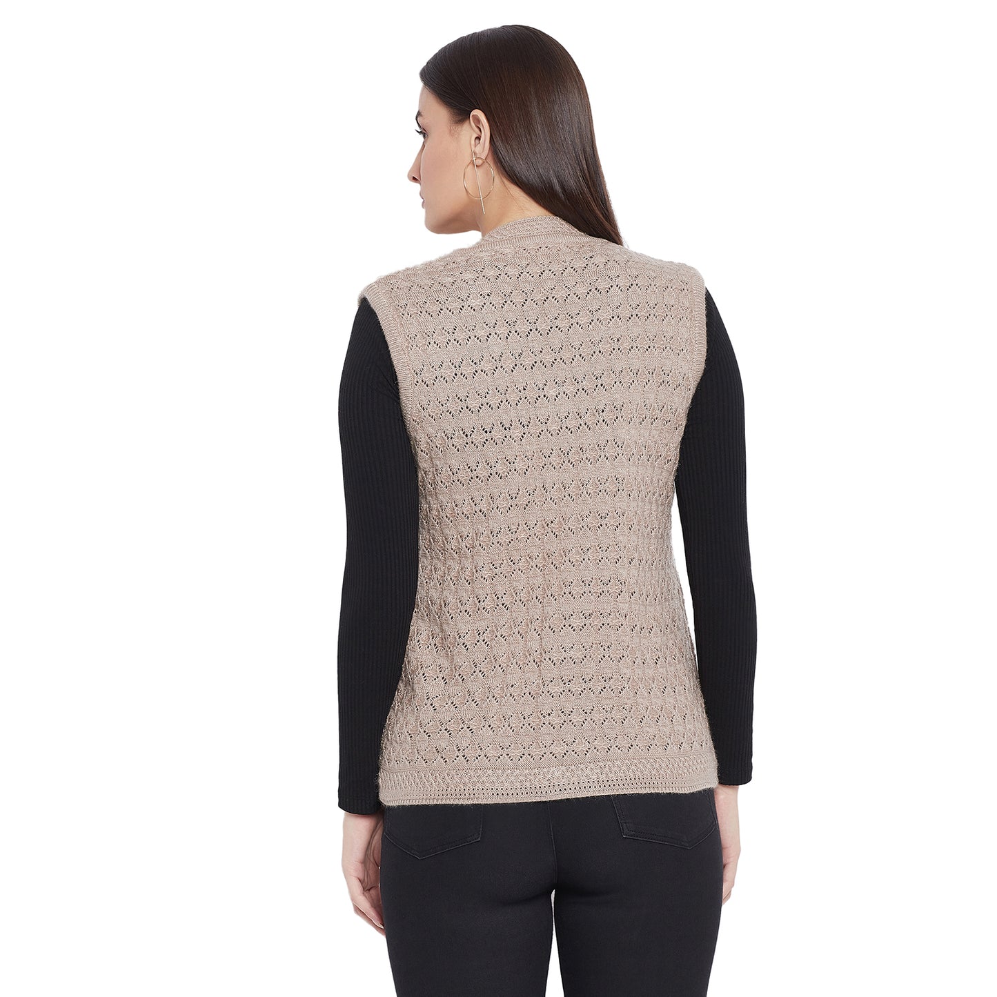 Wool Blend V Neck Half Sleeve Camel cardigan