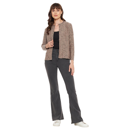 Wool Blend Round Neck Full Sleeve Camel Cardigans