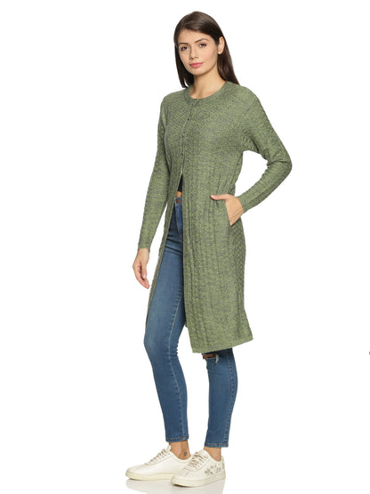 Wool Blend Round Neck Green Extra long Shrug