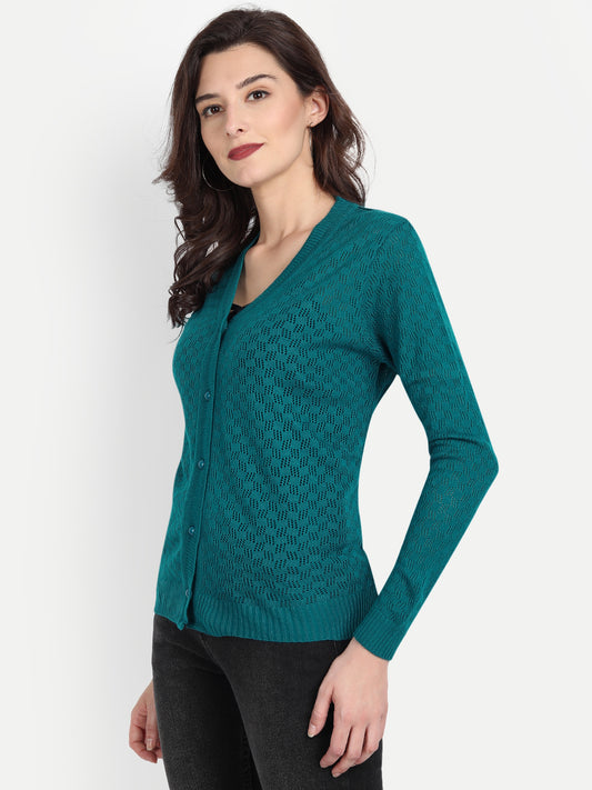 Wool Blend V Neck Firozi cardigan