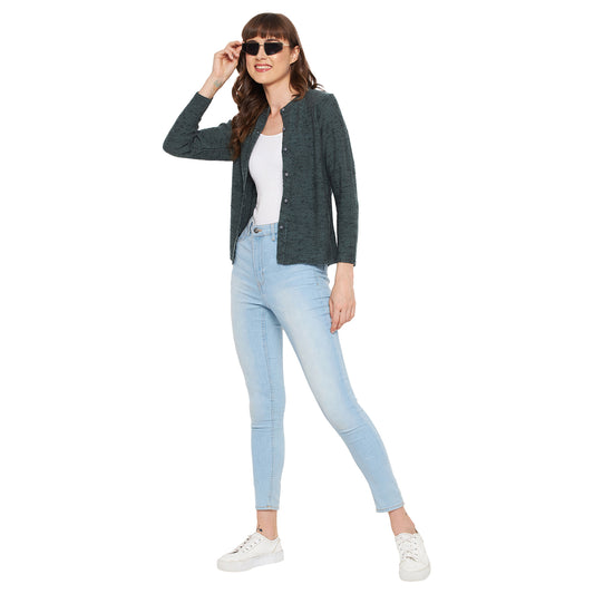 Wool Blend Round Neck Full Sleeve Steel Grey Cardigans