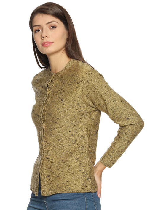 Wool Blend Round Neck Full Sleeve Gold Cardigans
