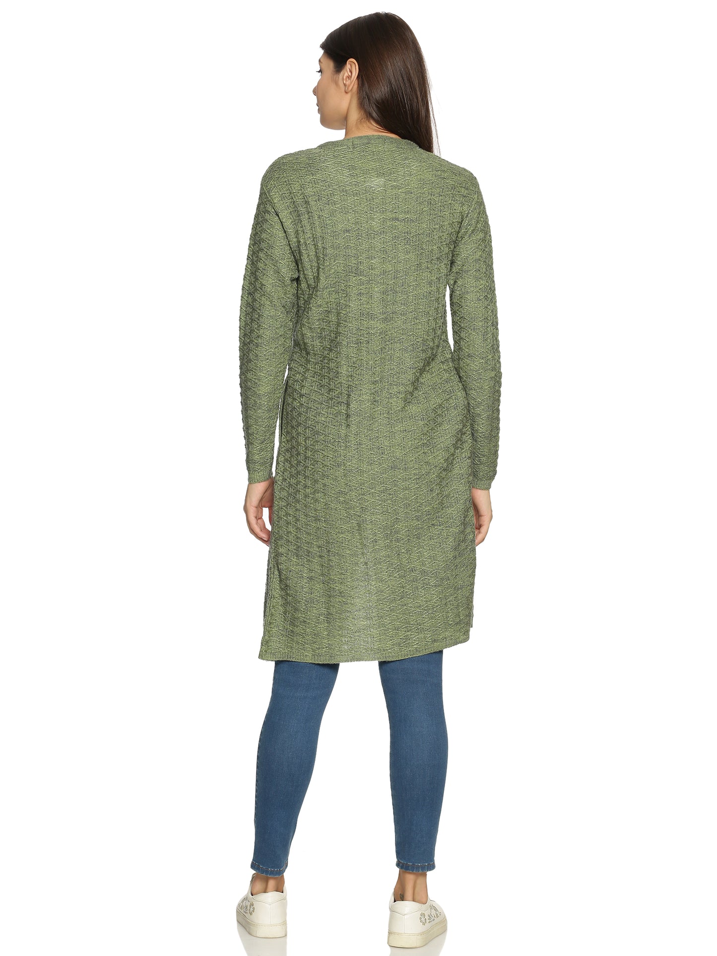 Wool Blend Round Neck Green Extra long Shrug