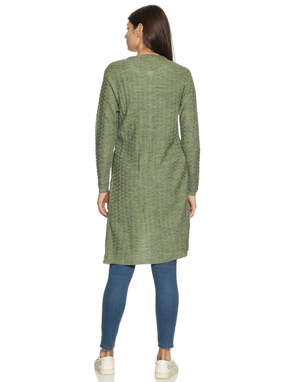 Wool Blend Round Neck Green Extra long Shrug