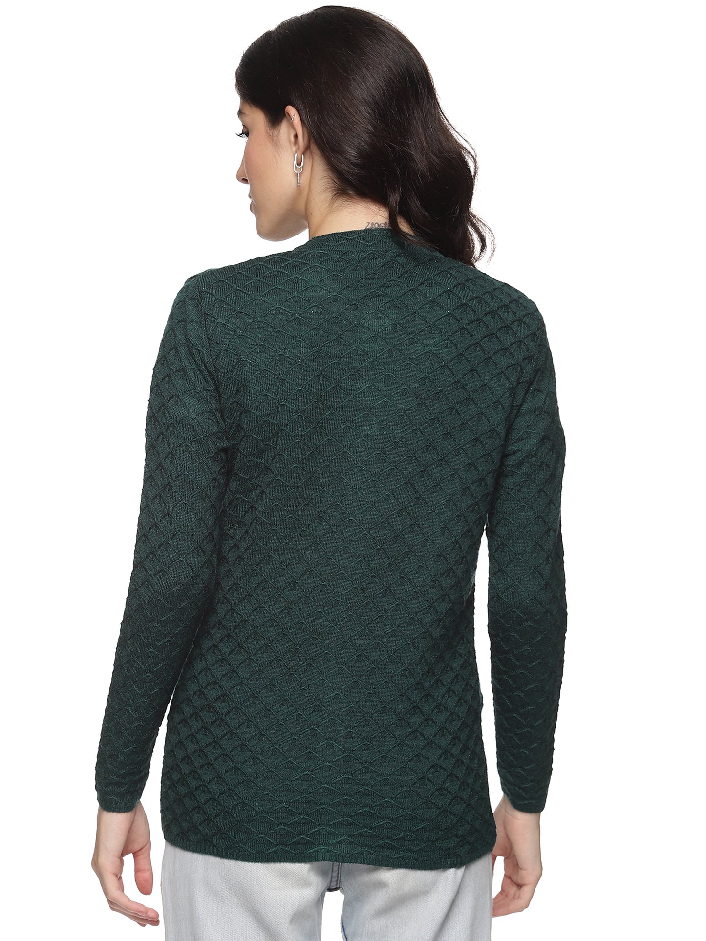 Wool Blend Round Neck Green Cardigans