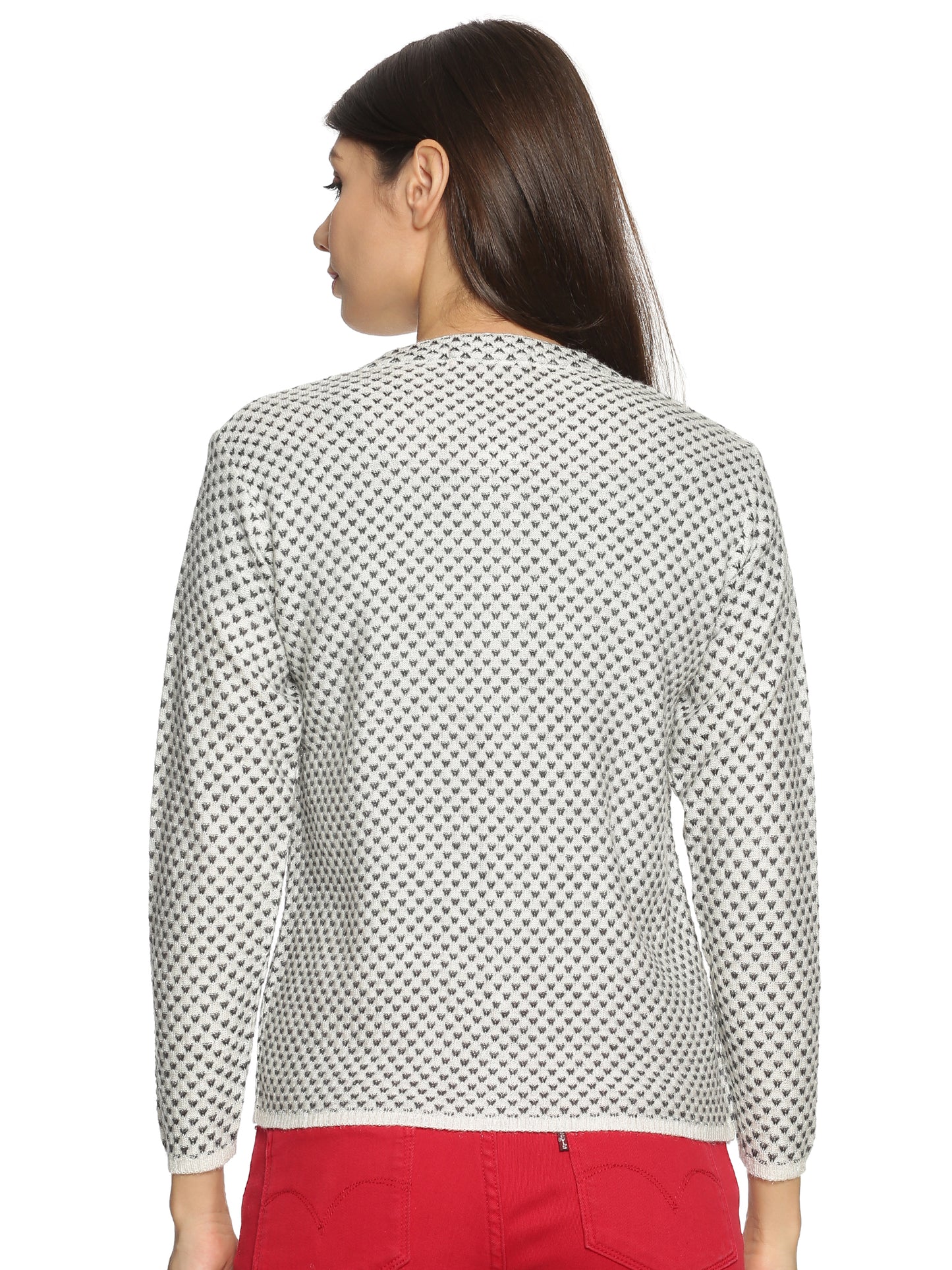 Wool Blend Round Neck White Cardigans