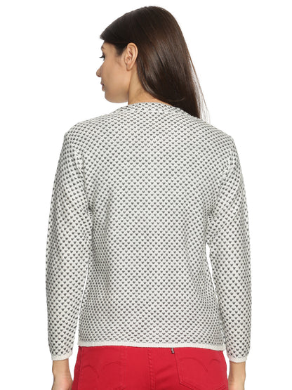 Wool Blend Round Neck White Cardigans