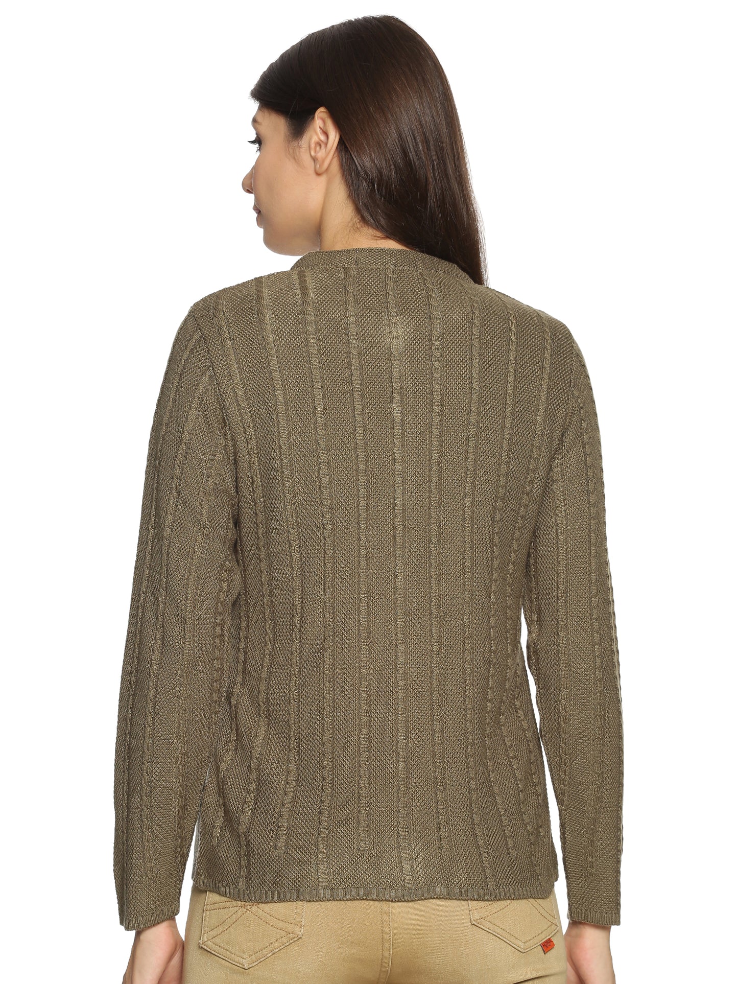 Wool Blend Round Neck Chocolate cardigan