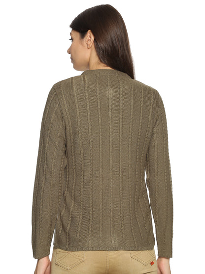 Wool Blend Round Neck Chocolate cardigan