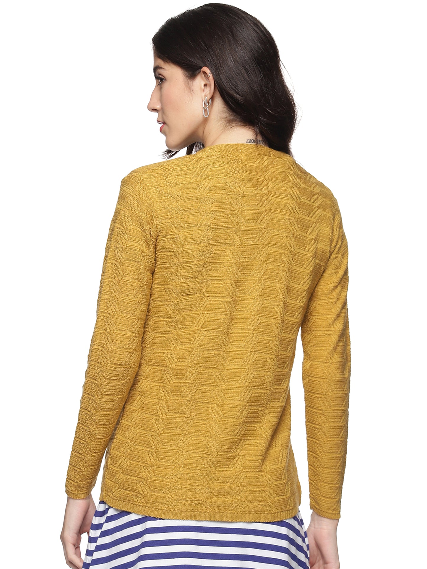 Wool Blend Round Neck Gold Cardigans