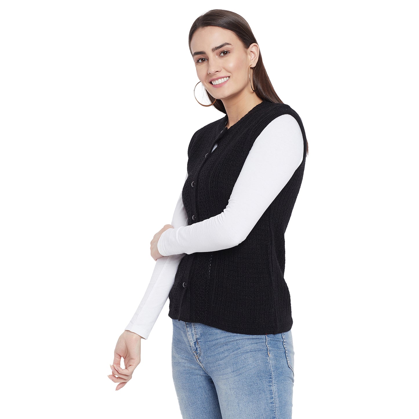 Clapton Acrylic Blend Round Neck Full Sleeve Casual Solid Winter Wear Cardigans For Women Grey