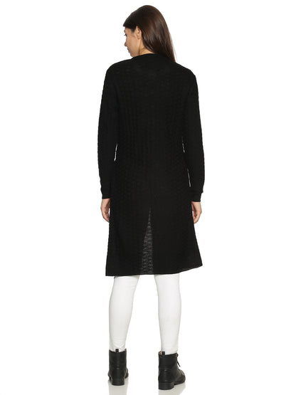 Wool Blend Round Neck Black Extra long Shrug