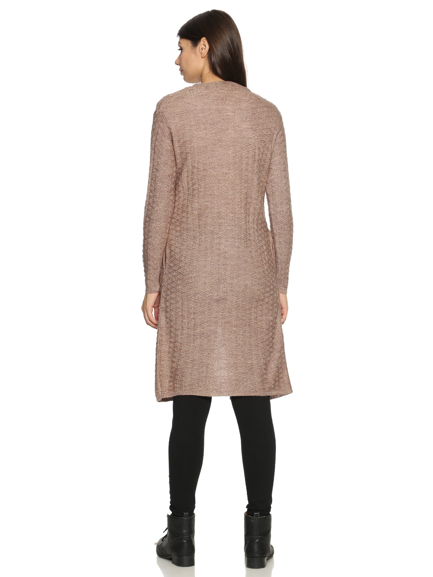 Wool Blend Round Neck Camel Extra long Shrug