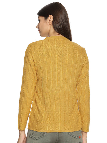 Wool Blend Round Neck Musturd cardigan