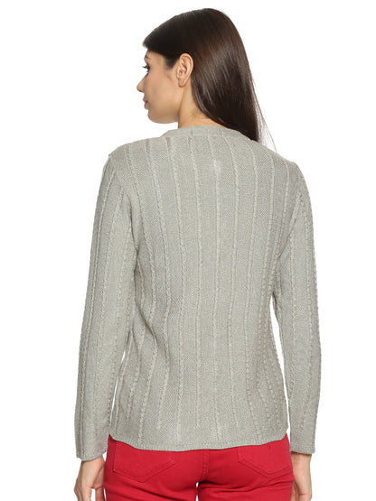 Wool Blend Round Neck Silver Grey cardigan