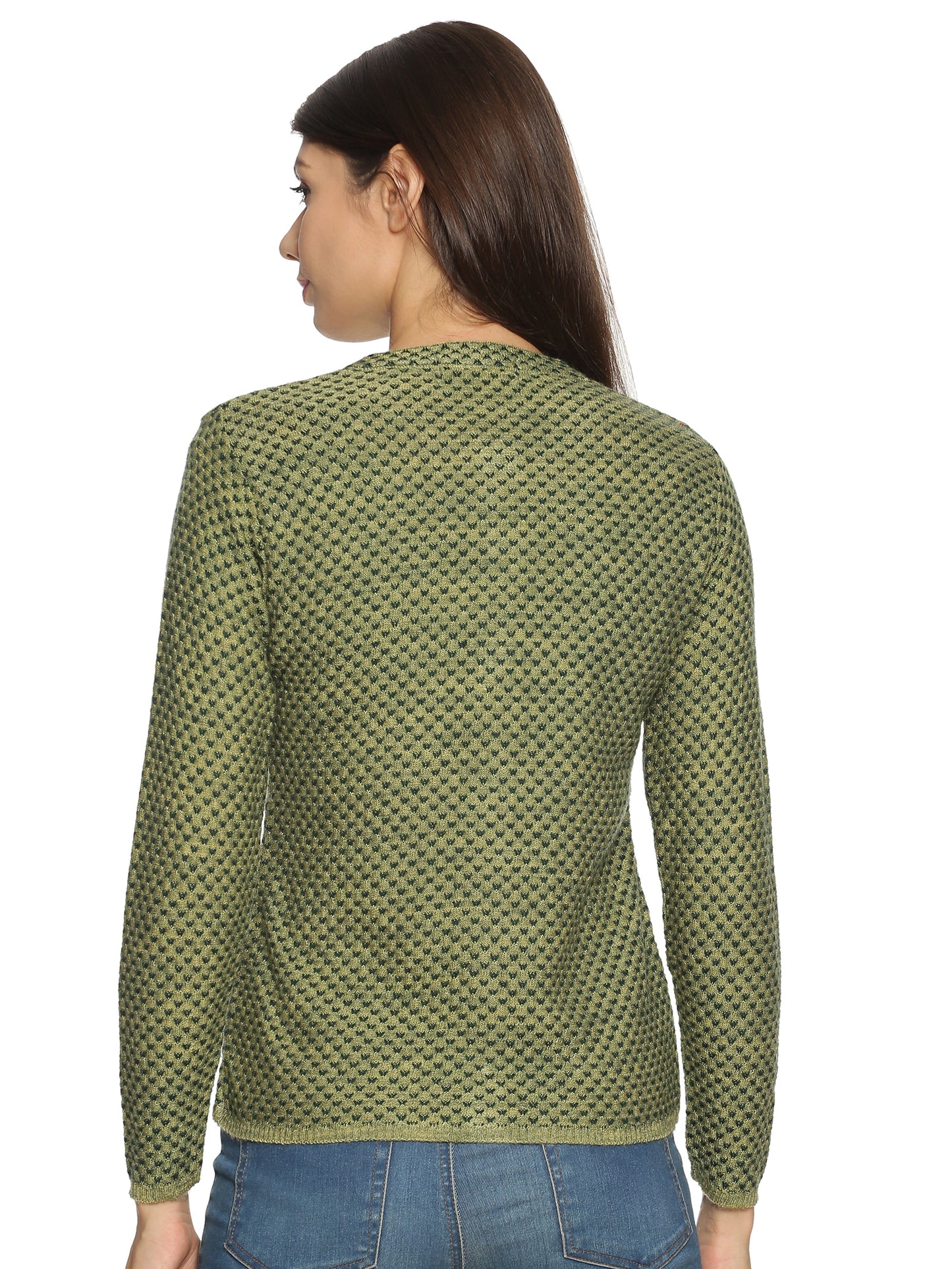 Wool Blend Round Neck Green Cardigans
