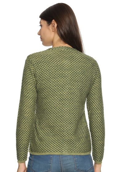 Wool Blend Round Neck Green Cardigans