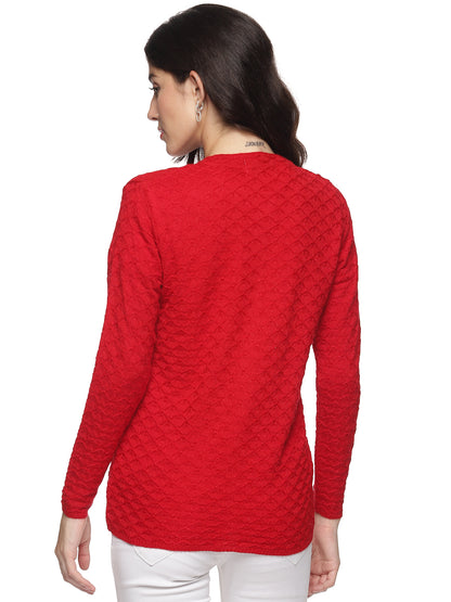 Wool Blend Round Neck Red Cardigans