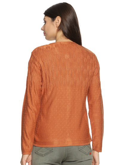 Wool Blend Round Neck Orange cardigan