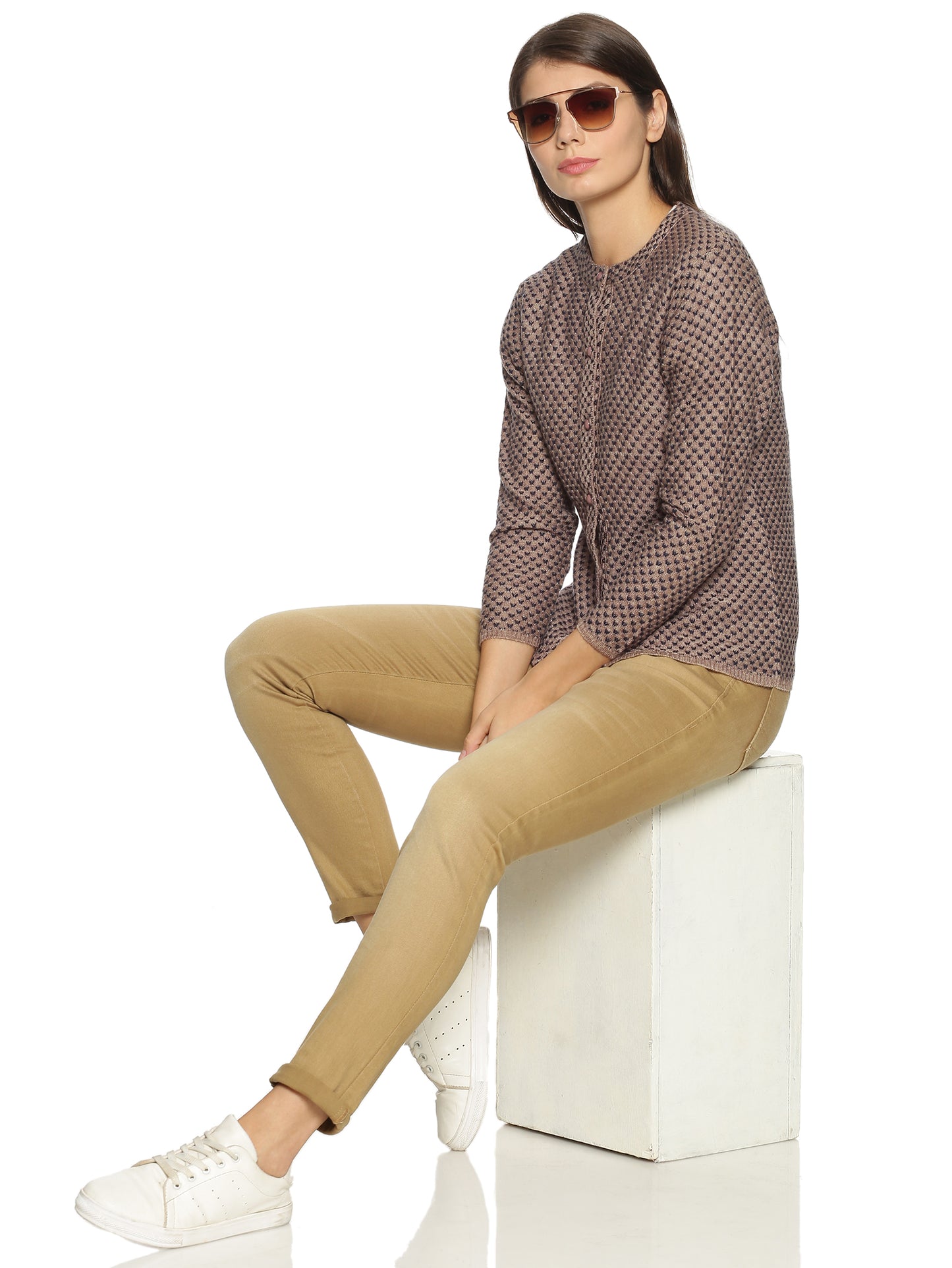 Wool Blend Round Neck Camel Cardigans