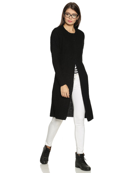 Wool Blend Round Neck Black Extra long Shrug