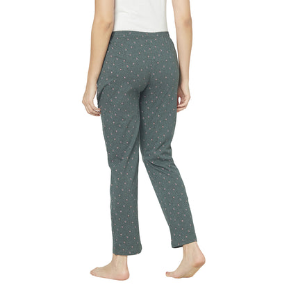 Women's Cotton Blend Solid Printed Sea Green Pajama