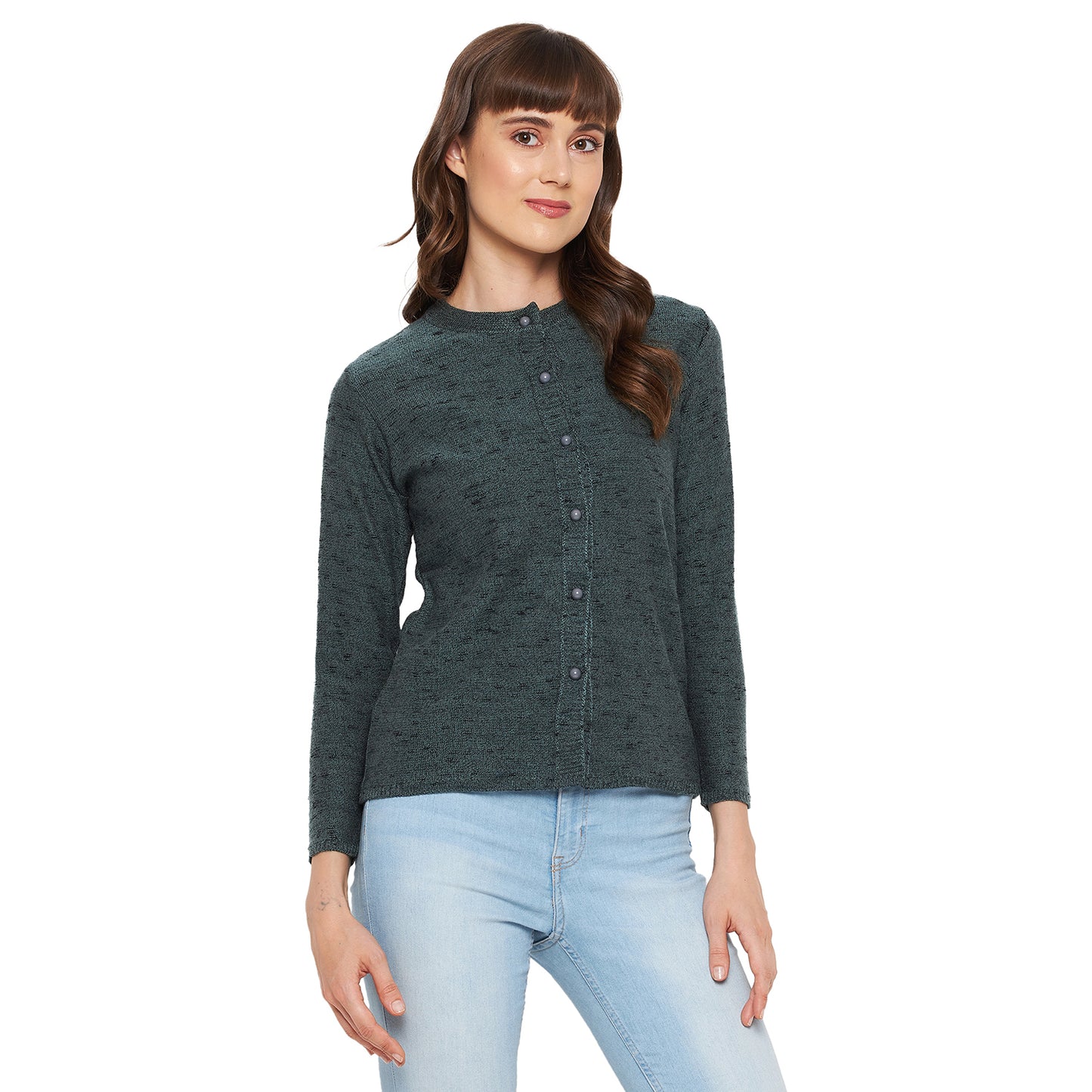 Wool Blend Round Neck Full Sleeve Steel Grey Cardigans