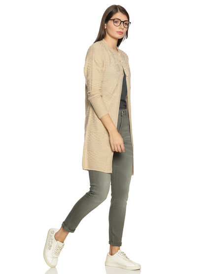 Wool Blend Round Neck Blonde Long Shrug